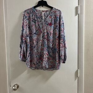 Grand & Greene Red and Blue Paisley 100% Rayon Peasant Blouse